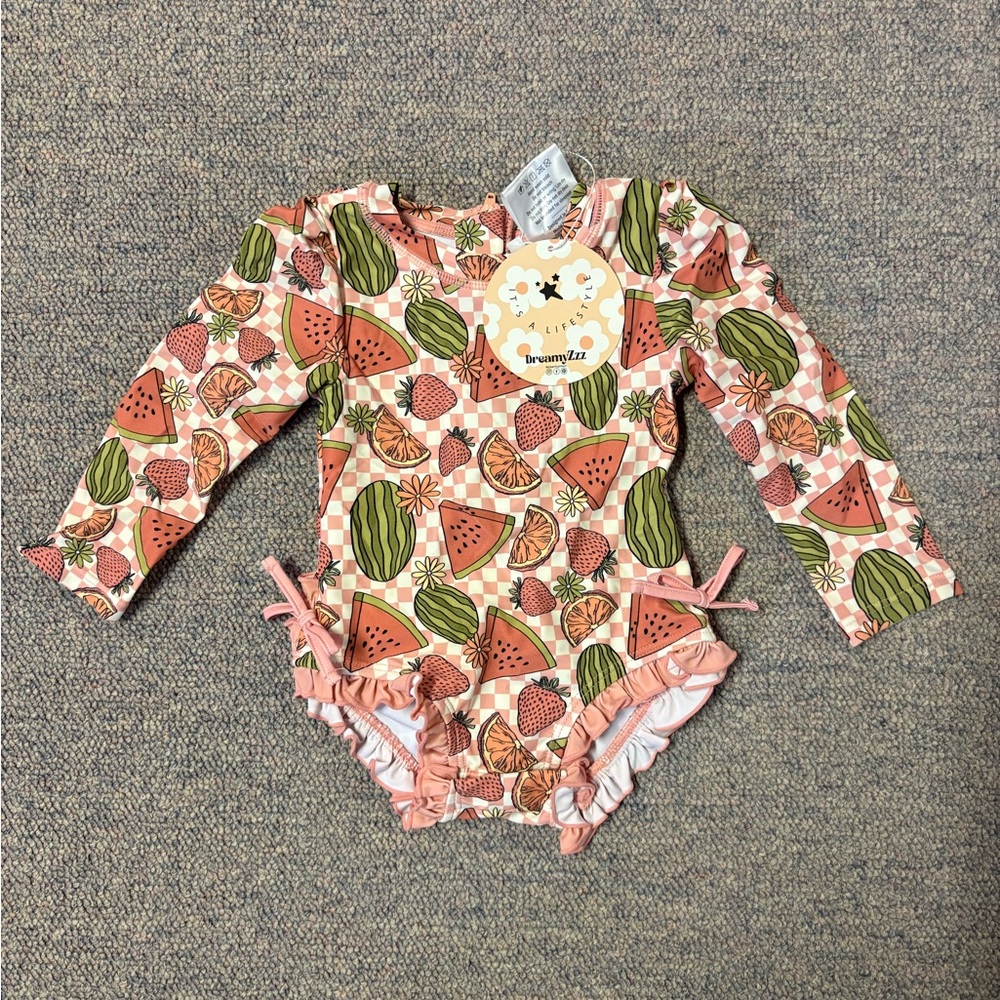 SunnyLIZ Kids Fruit Print Swimsuit - Pink and Green